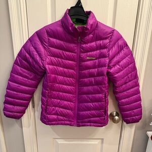 Womens Marmot Jacket 700 Fill Down Puffer Coat Purple Lime GreenFull Zip. Size M